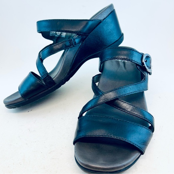 Dansko Shoes - Dansko Black Leather Criss Cross Ana Wedge Sandals size 38 7.5 8